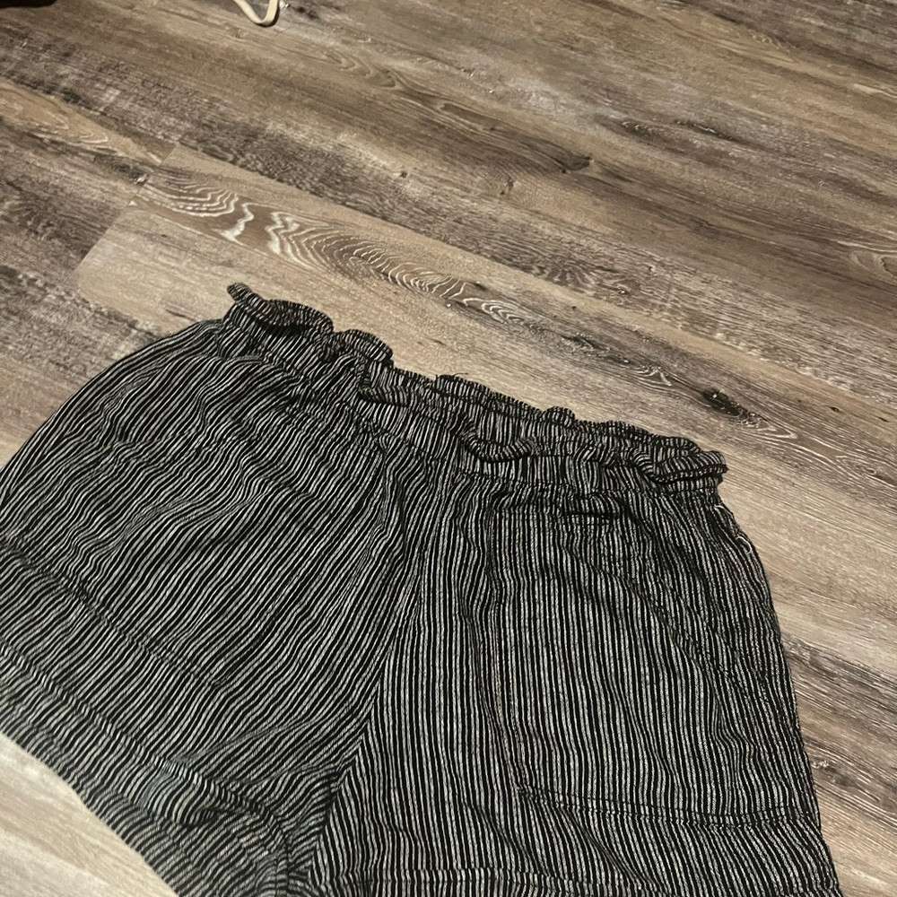 Black with white stripe paperbag shorts